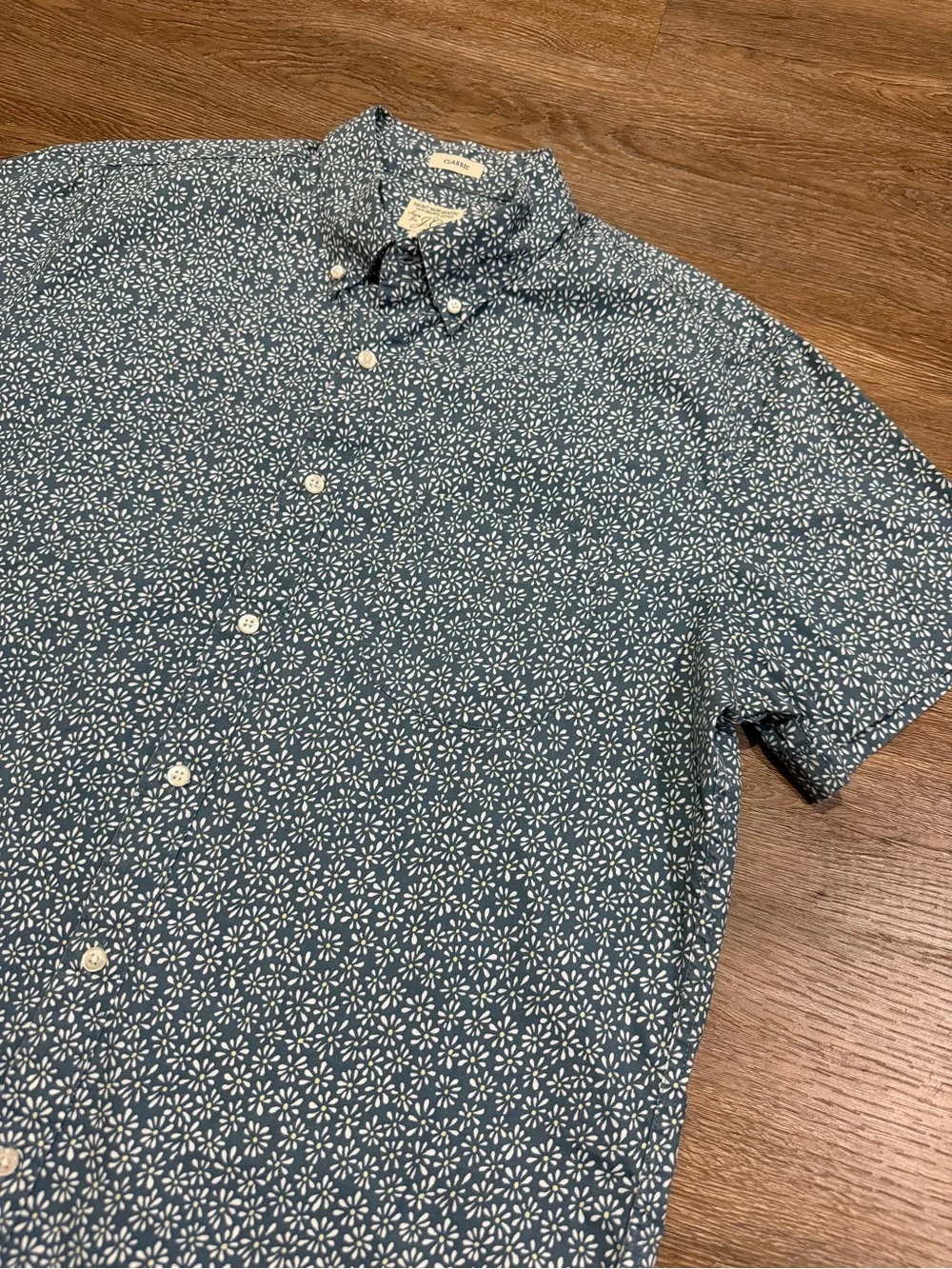 J. Crew Secret Wash Floral Print Shirt Organic Cotton Stretch Men’s Large
